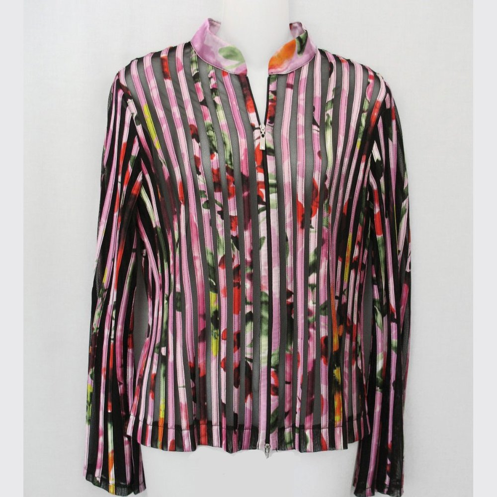 Js Collections Black Colorful Mesh Burnout Zipper… - image 1